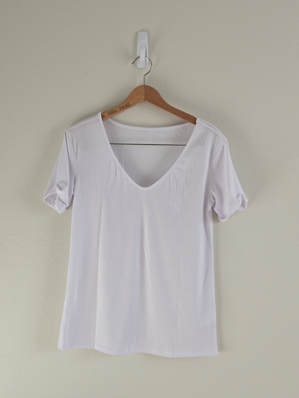 Women's White V-Neck Short Sleeve Top